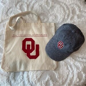 UNIVERSITY of OKLAHOMA OU Top Of The World Cap Hat and Canvas Book Tote Bag